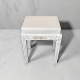 Mother Of Pearl Inlay Floral Design Vanity Stool White